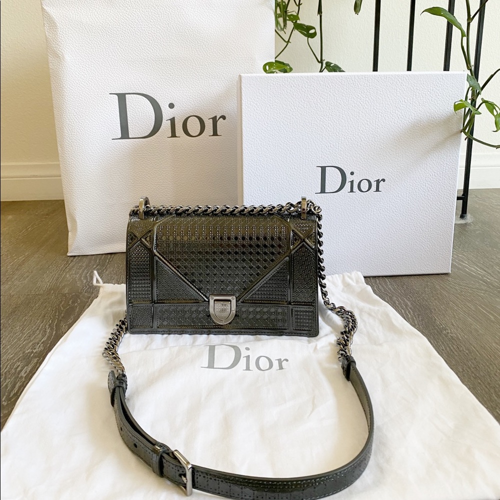 Dior Metallic Patent Micro-Cannage Diorama Bag Onyx Black